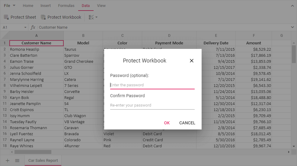 Password protection for workbook