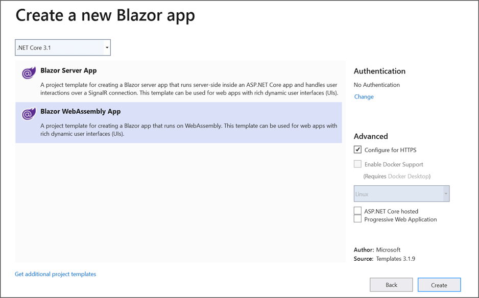 Select Blazor WebAssembly App