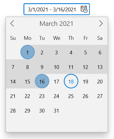 WinUI Calendar DateRangePicker