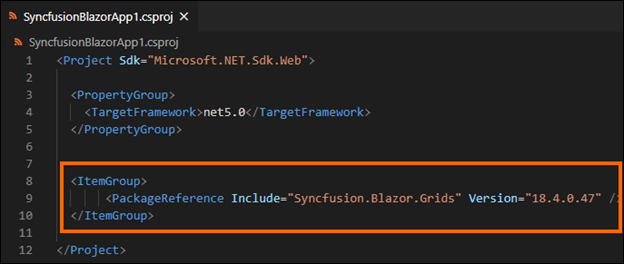 Add Syncfusion Blazor DataGrid NuGet package reference in the Blazor project