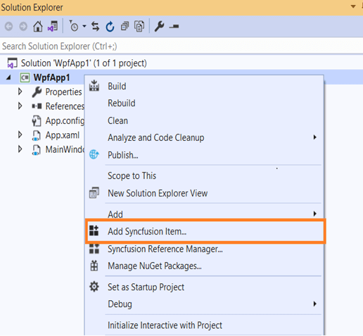 Choose Add Syncfusion Item option from the Solution Explorer window