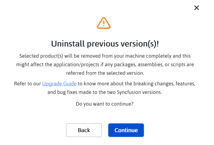 Confirmation alert to uninstall previously installed version - online installer