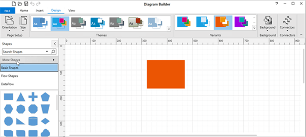 Design Tab with the List of Themes in WPF Diagram Control