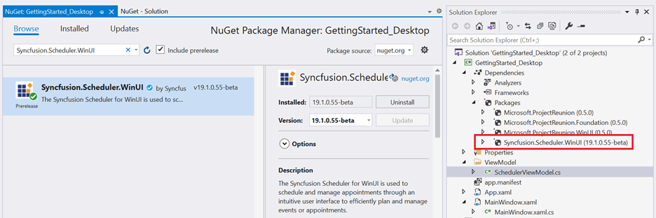 Install the Syncfusion.Scheduler.WinUI NuGet package