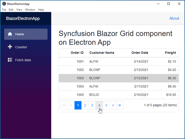 Syncfusion Blazor DataGrid in Desktop Electron Shell