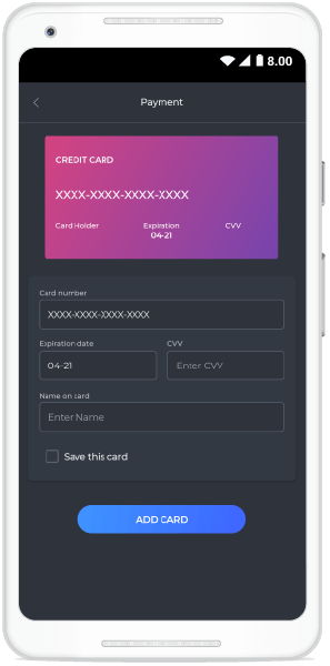 XAML page in the Essential UI Kit for Xamarin getting credit card details