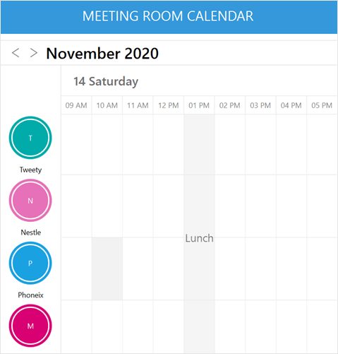 Meeting Room Calendar Showing Resources