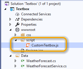 Add the JavaScript file CustomTextbox.js in the script folder