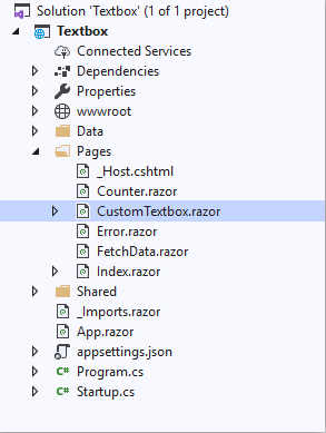 Create a Razor page under the Pages folder and name it CustomTextbox