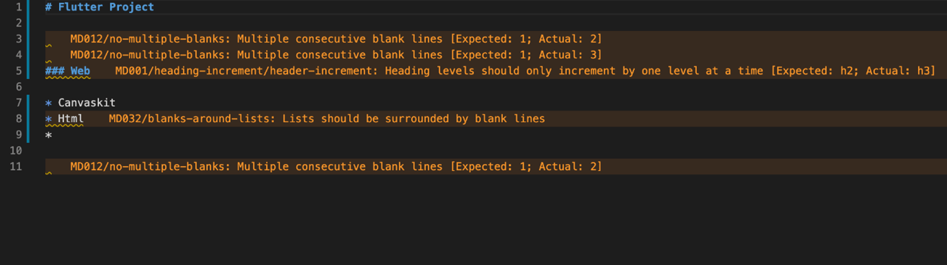 Displaying Errors in Markdown Files Using Markdownlint Extension