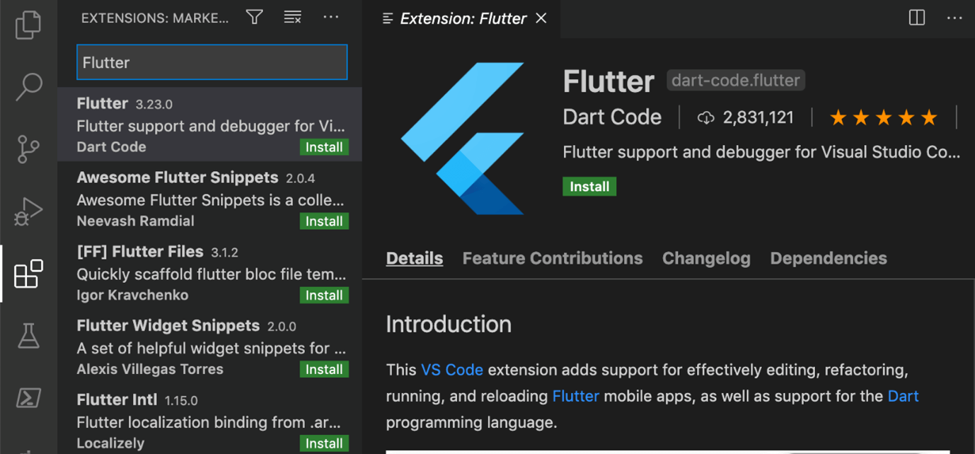 Installing Flutter Extension in Visual Studio Code