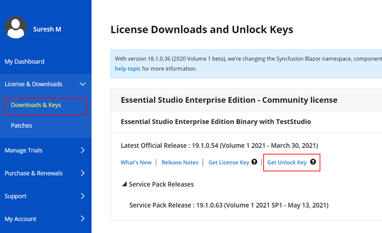 License Downloads and Unlock Keys psge