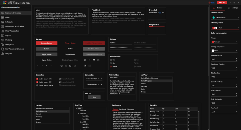 Customizing Themes Using Palettes in the WPF Theme Studio