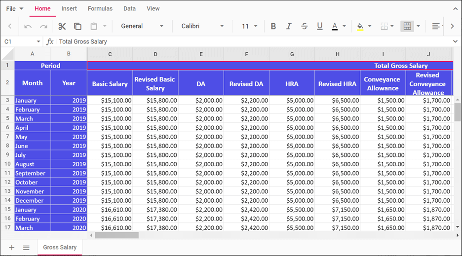 Freeze Panes in JavaScript Spreadsheet