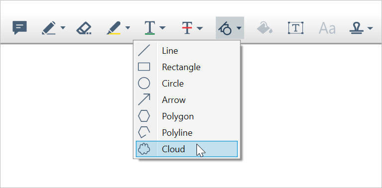Selecting cloud from the PDF Vewer WPF toolbar