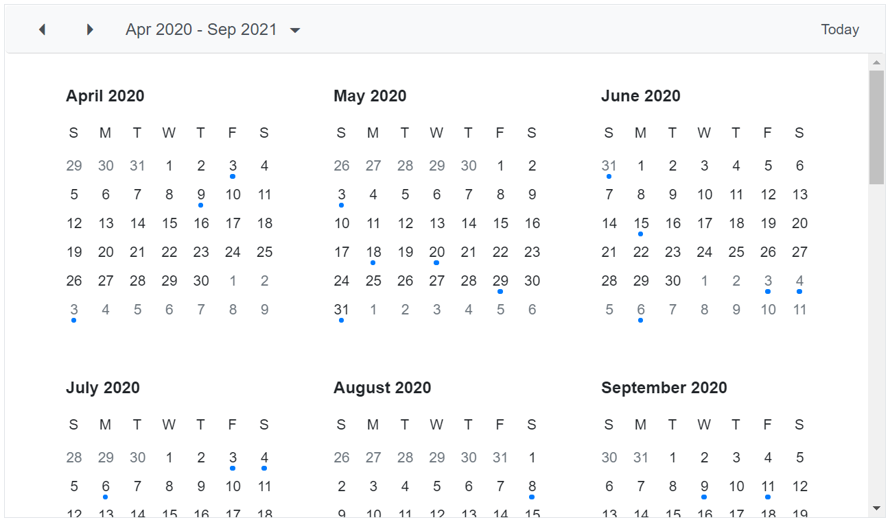 Custom Year View Intervals in Blazor Scheduler