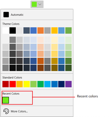 WinUI DropDown ColorPalette Showing Recent Colors
