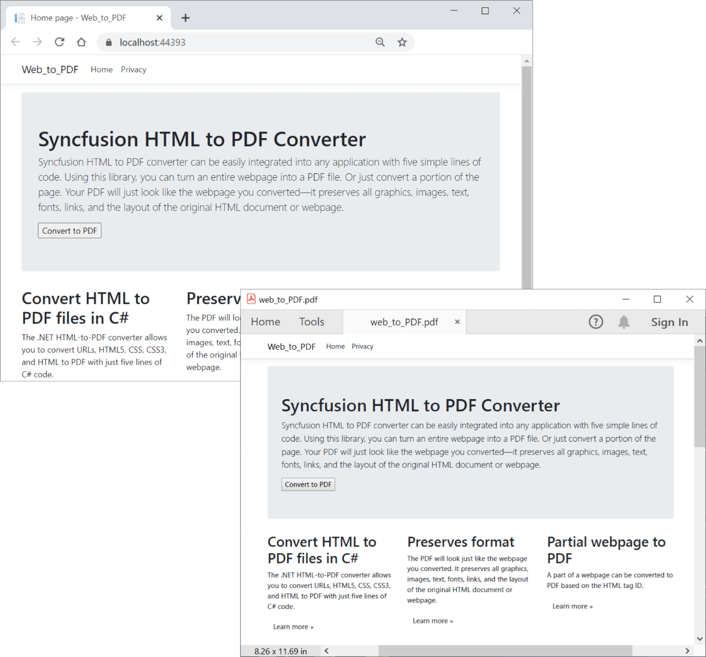 converting an ASP.NET core Web Razor Page to PDF