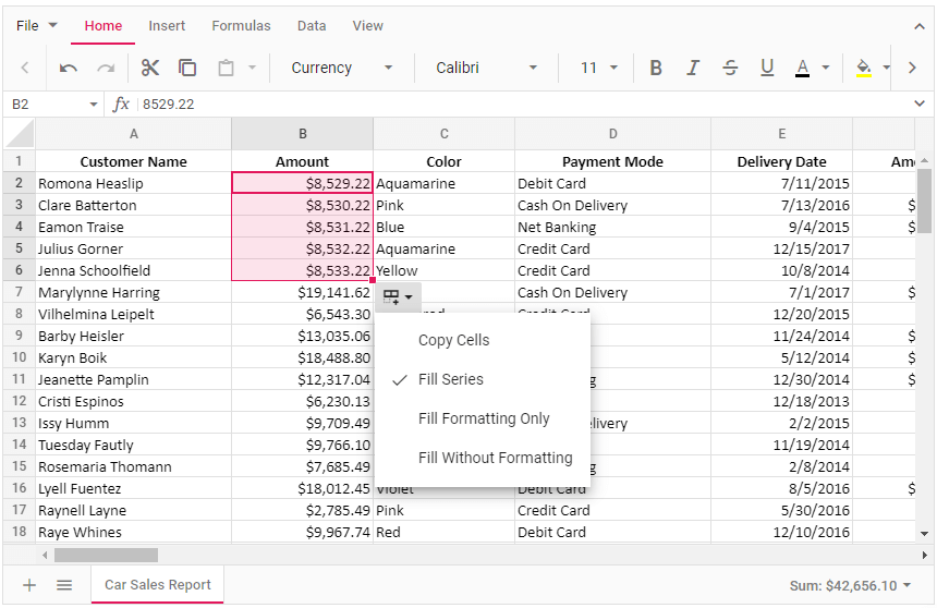 Autofill Feature in Spreadsheet