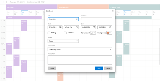 Built-in Editor in WinUI Scheduler