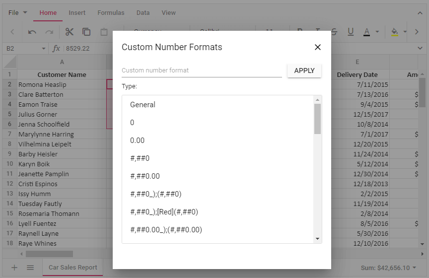 Custom Number Formatting in Spreadsheet