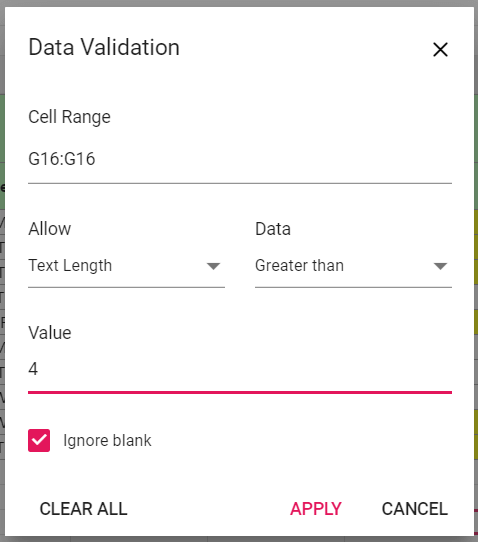 Data Validation Dialog