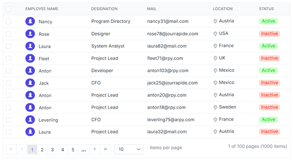 DataGrid with Tailwind CSS Light Theme