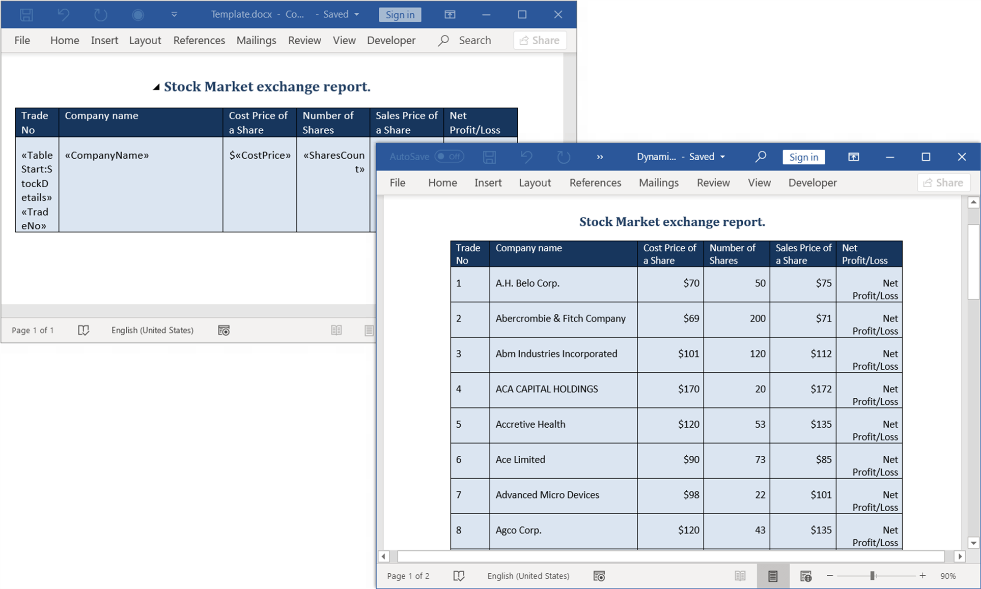 Fill Data in Word Table Dynamically Using Mail Merge in Java Word Library