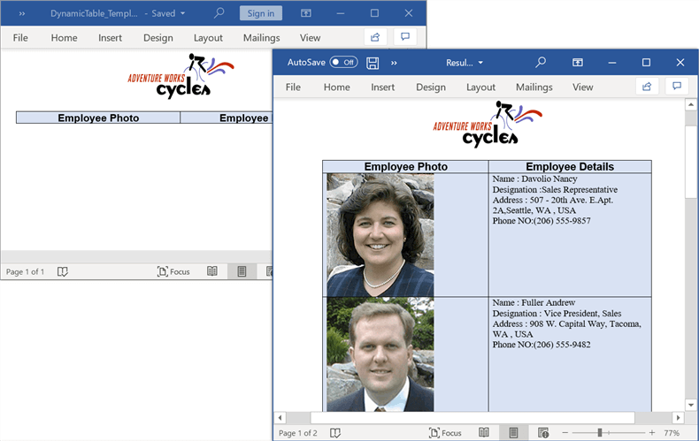 Fill Data in Word Table Dynamically by Appending the Values One by One Using Java Word Library