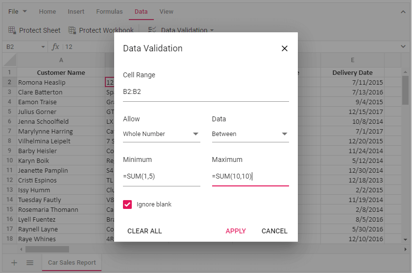 Formula Values in Data Validation Input