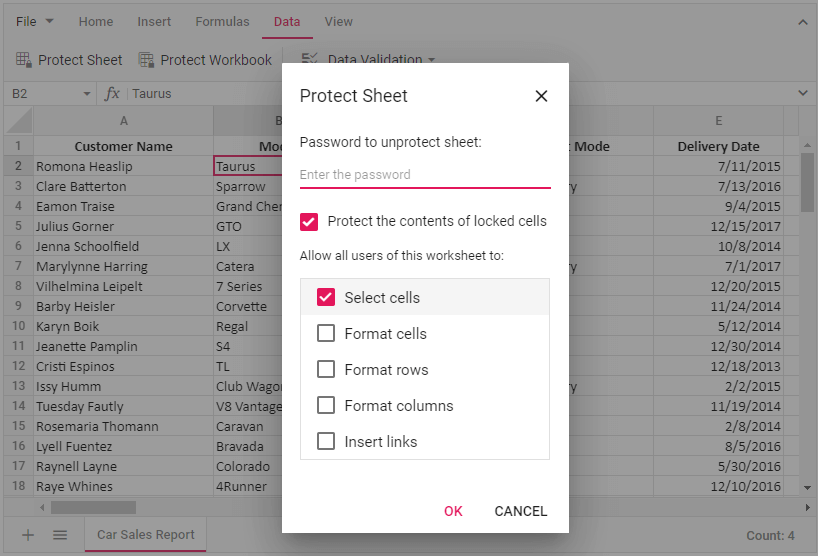 Password Protection for Worksheets