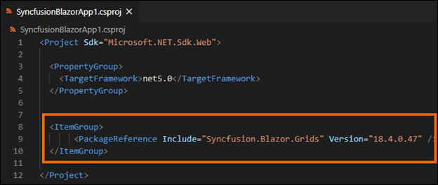 Add Syncfusion Blazor DataGrid NuGet package reference in the Blazor project