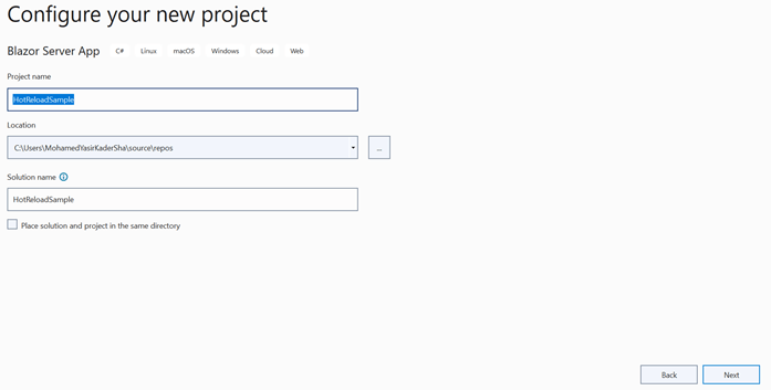Enter your project name and click Next