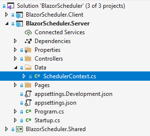 Create a SchedulerContext class under the data folder in the server project