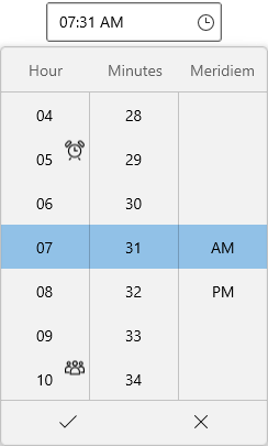 Drop-Down Item Cells Customization in WinUI Time Picker