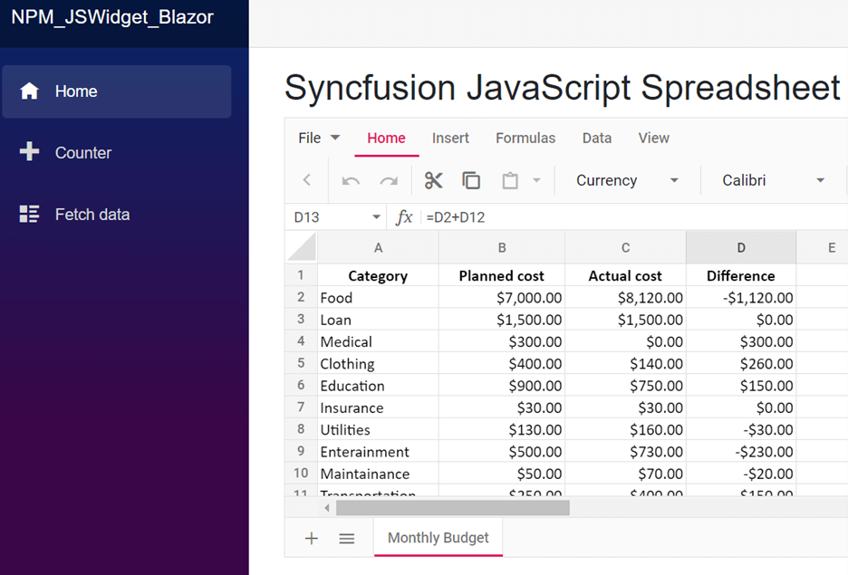 Embedding a JavaScript Spreadsheet into Blazor app