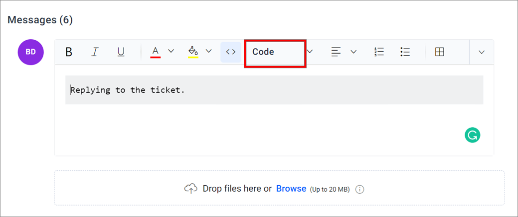 Select the Code option in the toolbar