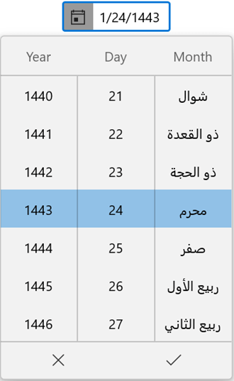 WinUI Date Picker with Hijri Calendar Type