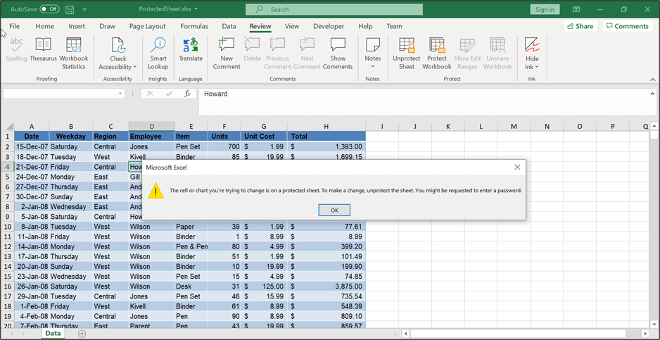 Protected Sheet Notification