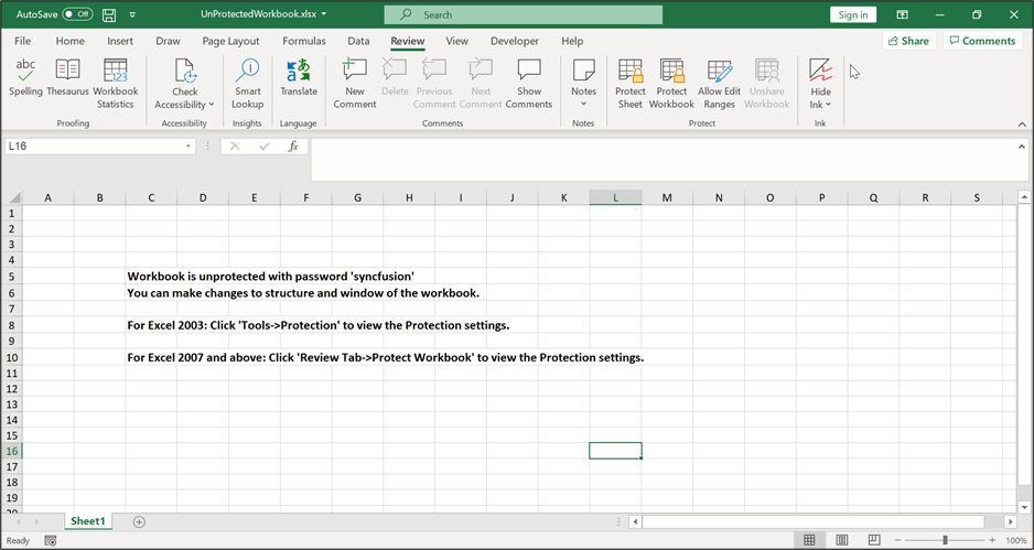 Unprotected Excel Workbook