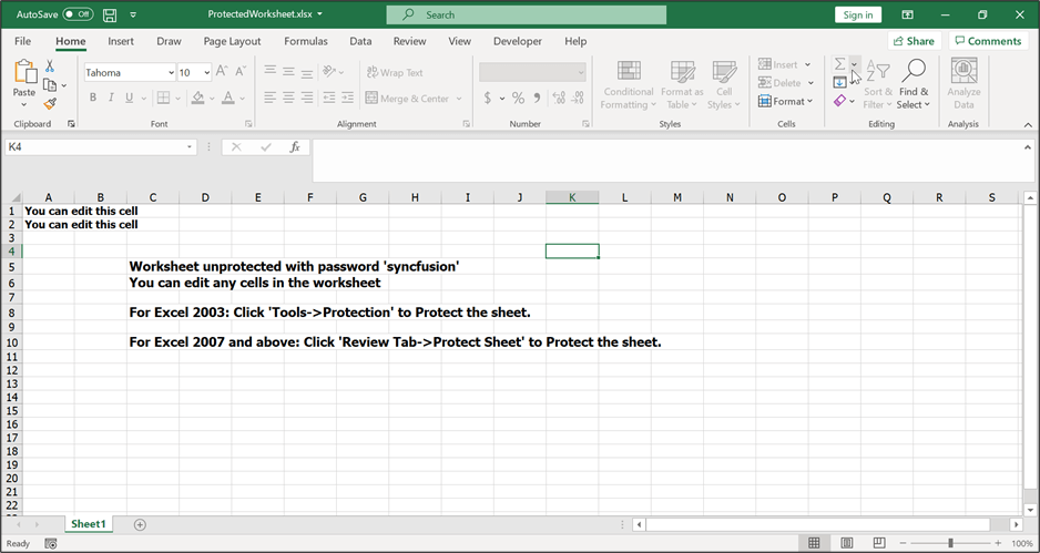 Unprotecting an Excel Worksheet