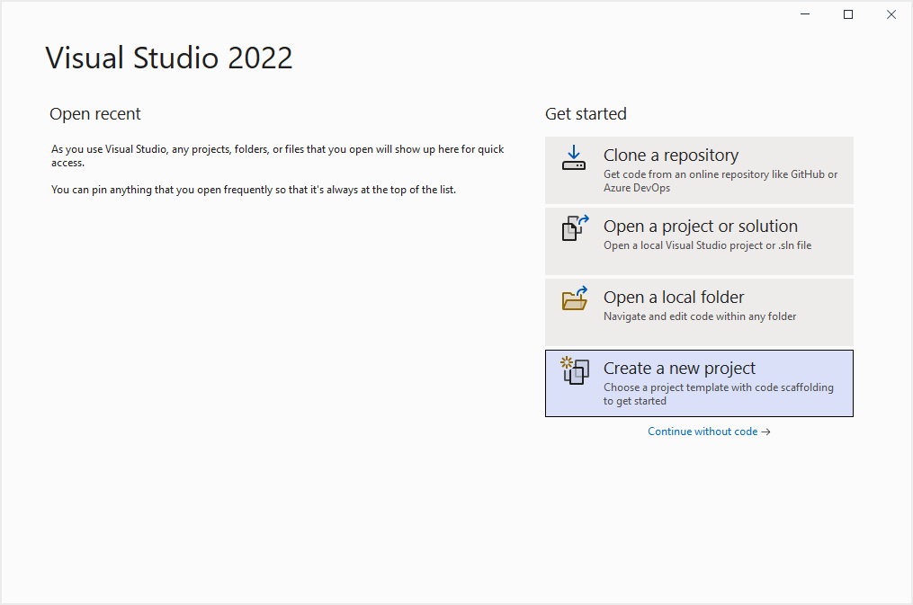 Create a new project in Visual Studio 2022