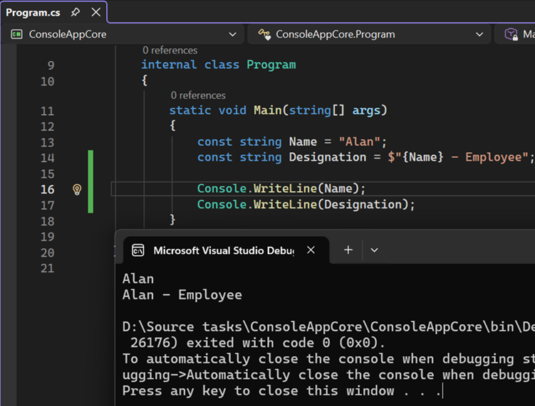 Constant interpolated string in C# 10