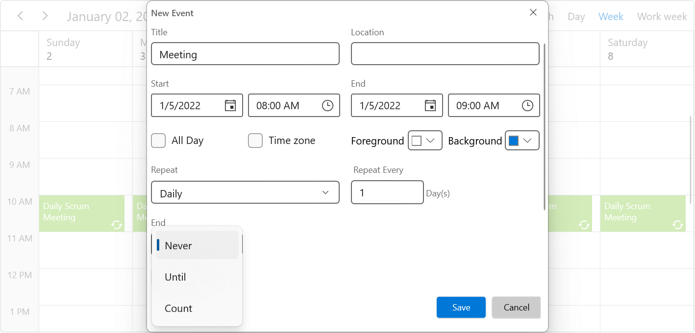 Daily Recurrence in WinUI Scheduler