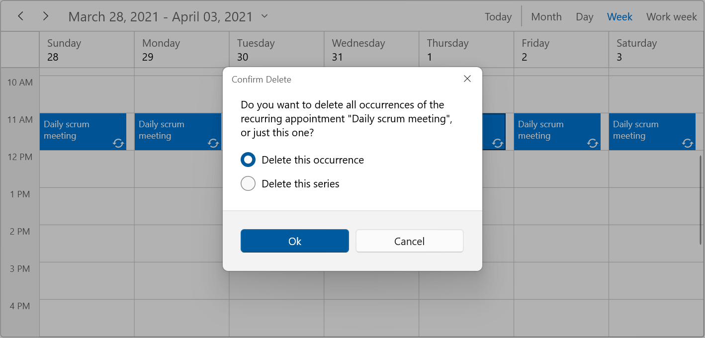 Delete Recurring Appointment in WinUI Scheduler