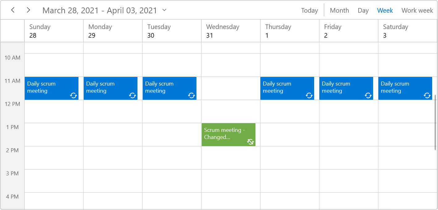 Exception Occurrence Appointment in WinUI Scheduler