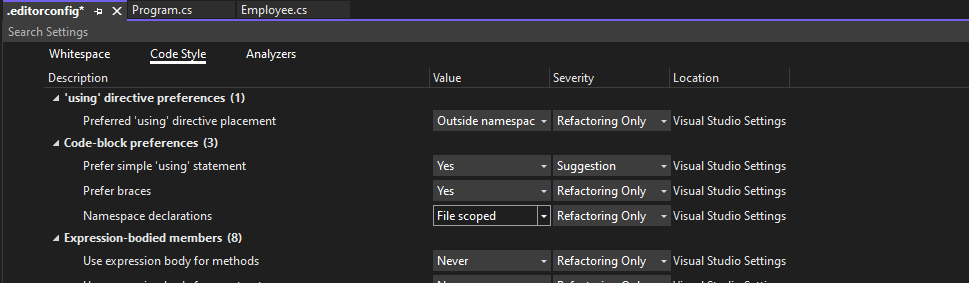 File Scoped Configuration in Visual Studio