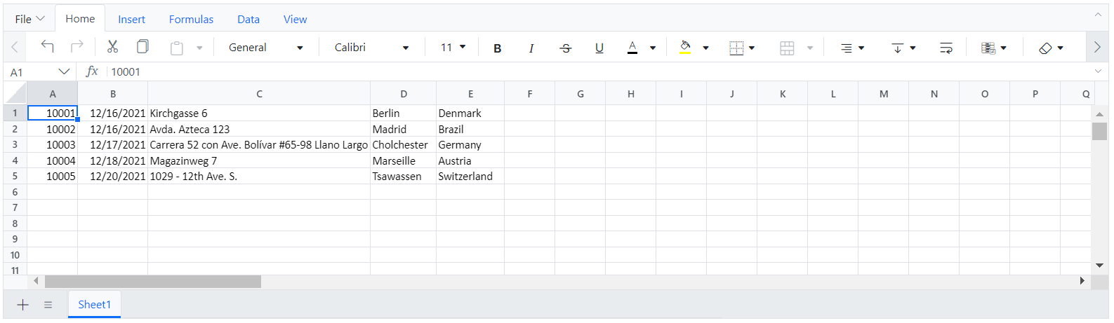 JavaScript Spreadsheet Control in Blazor Application