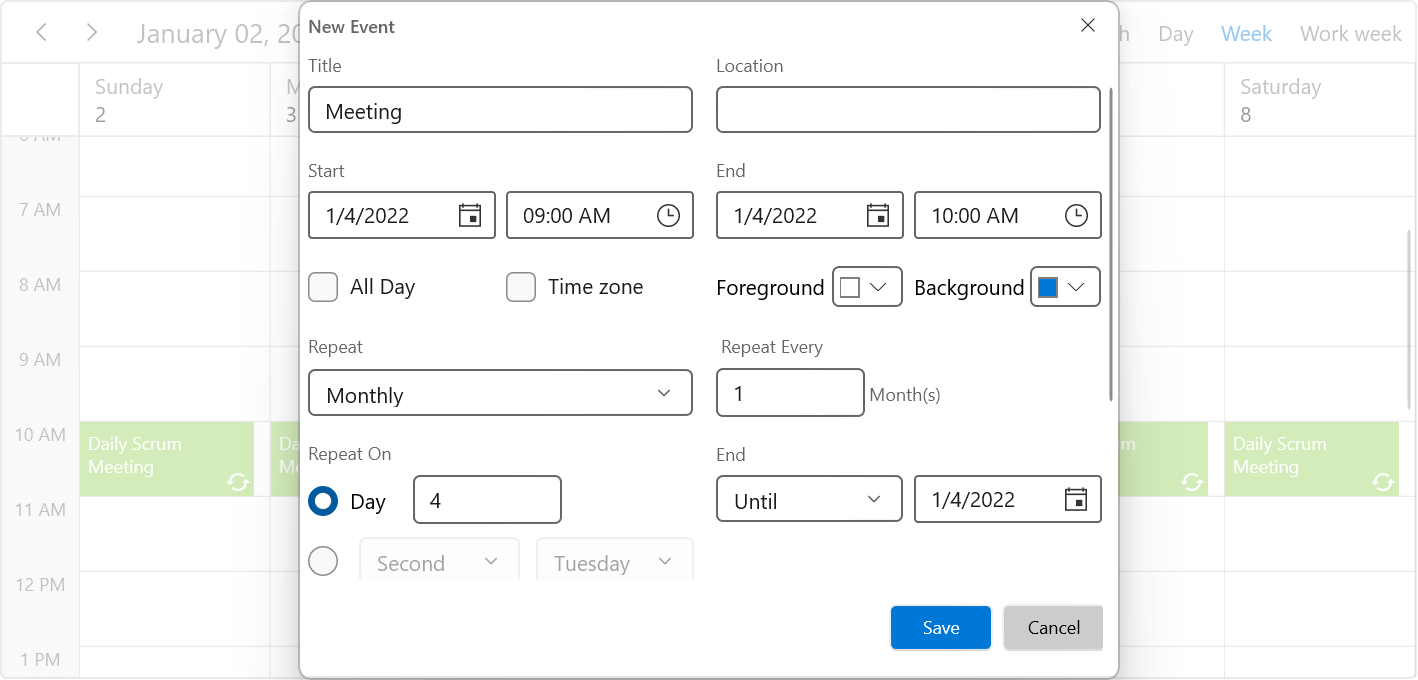 Monthly Recurrence by Day in WinUI Scheduler