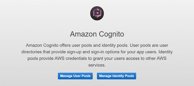 Selecting Manage User Pools in Amazon Cognito